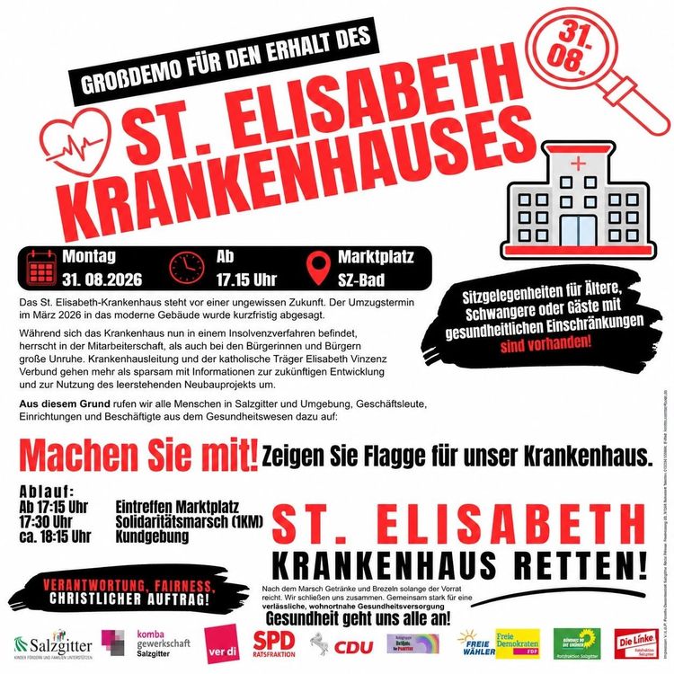 St.-Elisabeth-Krankenhaus muss erhalten bleiben – Demo am 31.08.2026 um 17:15 Uhr